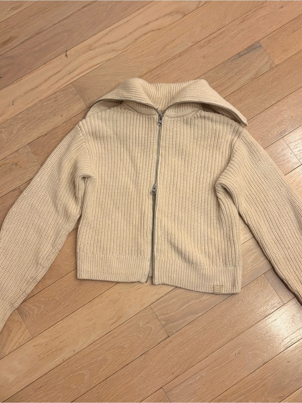 Everlane Cream Ribbed Zip-Up Sweater